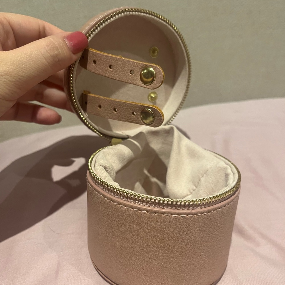 Small blush pink leather jewelry case box